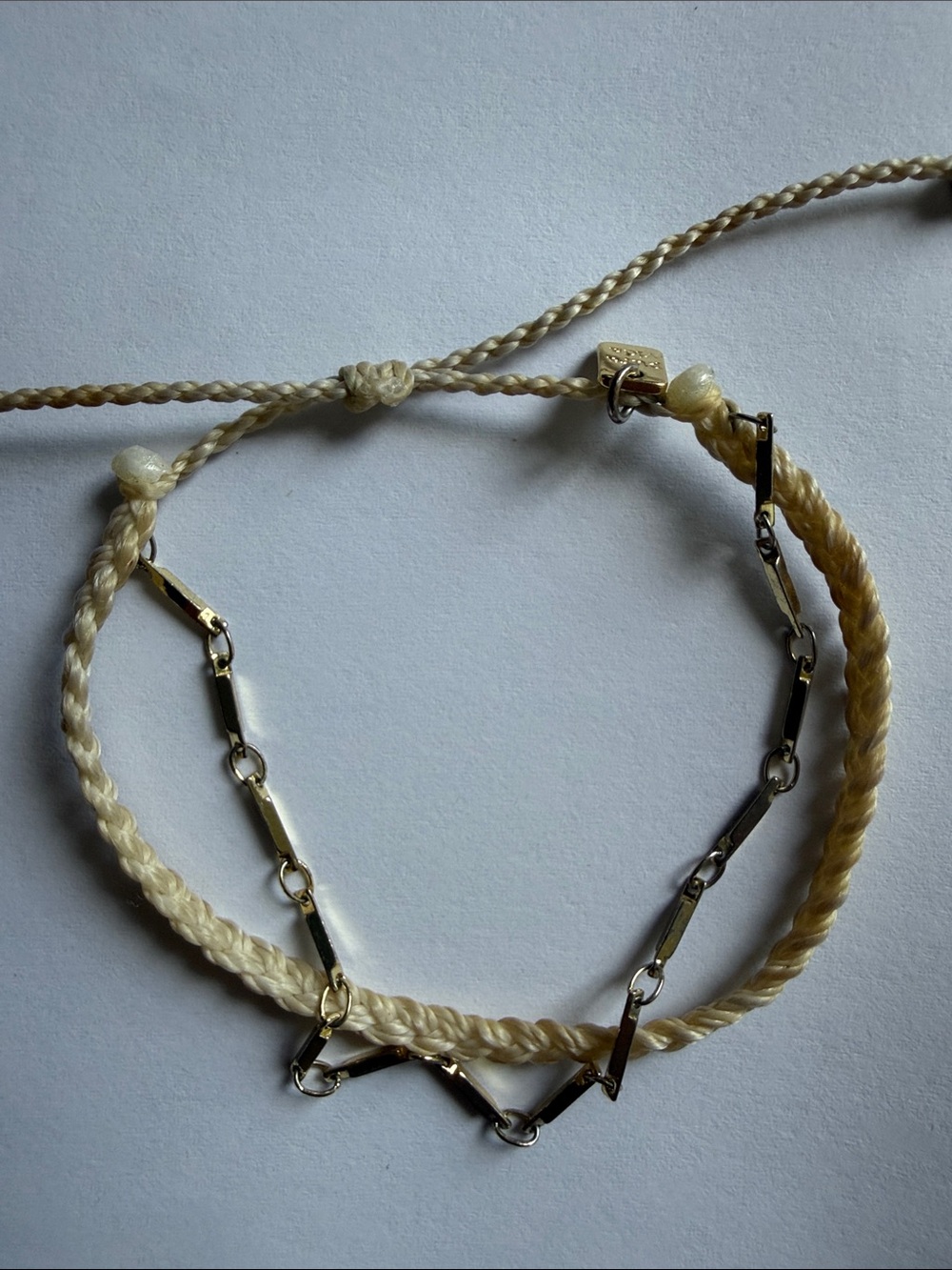 Pura Vida Cream Braided Cord Bracelet with Gold Links